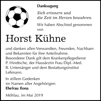 Traueranzeige von Horst Kühne von WVG - Wochenspiegel Wittenberg