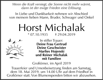 Traueranzeige von Horst Michalak von Super Sonntag SGH Mansf. Land