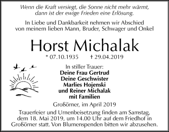 Traueranzeige von Horst Michalak von Mitteldeutsche Zeitung Mansfelder Land