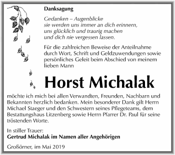 Traueranzeige von Horst Michalak von Super Sonntag SGH Mansf. Land