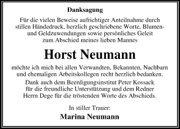Traueranzeige von Horst Neumann von WVG - Wochenspiegel Dessau / Köthen