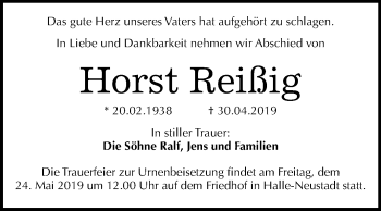 Traueranzeige von Horst Reißig von Mitteldeutsche Zeitung Halle/Saalkreis