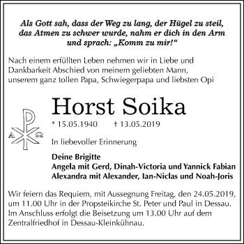 Traueranzeige von Horst Soika von WVG - Wochenspiegel Dessau / Köthen