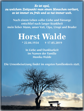 Traueranzeige von Horst Walde von Mitteldeutsche Zeitung