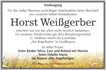 Traueranzeige von Horst Weißgerber von Mitteldeutsche Zeitung Merseburg/Querfurt
