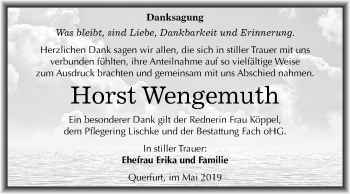 Traueranzeige von Horst Wengemuth von Mitteldeutsche Zeitung
