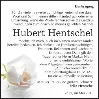 Traueranzeige von Hubert Hentschel von Mitteldeutsche Zeitung