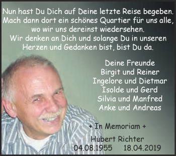 Traueranzeige von Hubert Richter von WVG - Wochenspiegel NMB / WSF / ZTZ