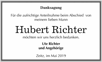 Traueranzeige von Hubert Richter von WVG - Wochenspiegel NMB / WSF / ZTZ