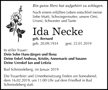Traueranzeige von Ida Necke von Mitteldeutsche Zeitung Wittenberg