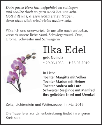 Traueranzeige von Ilka Edel von WVG - Wochenspiegel NMB / WSF / ZTZ