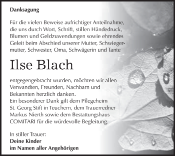 Traueranzeige von Ilse Blach von WVG - Wochenspiegel NMB / WSF / ZTZ