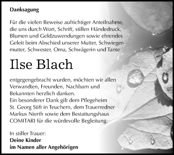 Traueranzeige von Ilse Blach von Mitteldeutsche Zeitung Weißenfels