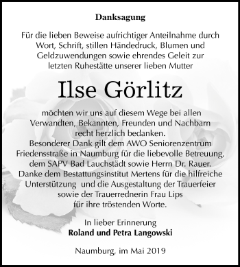 Traueranzeige von Ilse Görlitz von Mitteldeutsche Zeitung