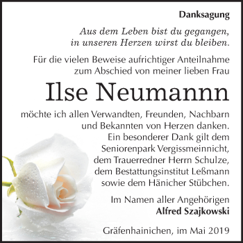 Traueranzeige von Ilse Neumannn von Mitteldeutsche Zeitung