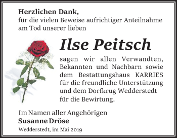 Traueranzeige von Ilse Peitsch von Mitteldeutsche Zeitung Quedlinburg