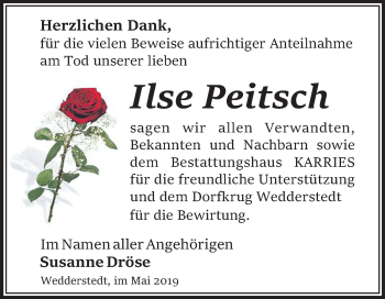 Traueranzeige von Ilse Peitsch von WVG - Wochenspiegel Quedlinburg