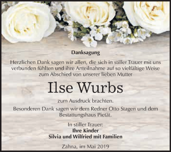 Traueranzeige von Ilse Wurbs von WVG - Wochenspiegel Wittenberg