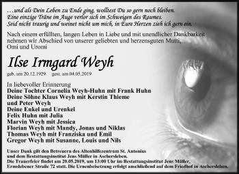 Traueranzeige von Ilse Irmgard Weyh von Mitteldeutsche Zeitung Aschersleben
