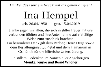 Traueranzeige von Ina Hempel von Mitteldeutsche Zeitung