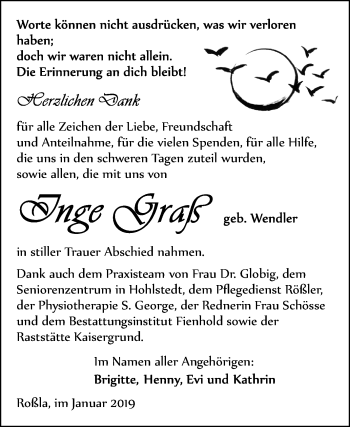 Traueranzeige von Inge Graß von Mitteldeutsche Zeitung Sangerhausen
