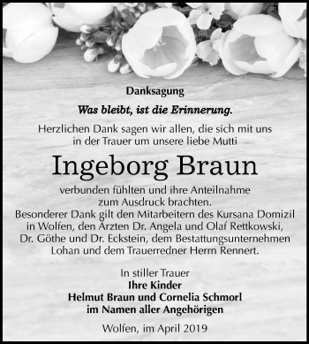 Traueranzeige von Ingeborg Braun von Mitteldeutsche Zeitung Bitterfeld