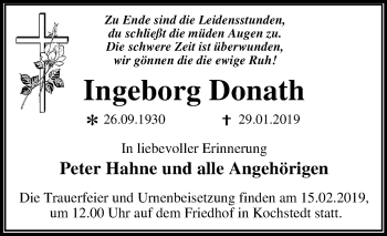 Traueranzeige von Ingeborg Donath von Mitteldeutsche Zeitung Dessau-Roßlau