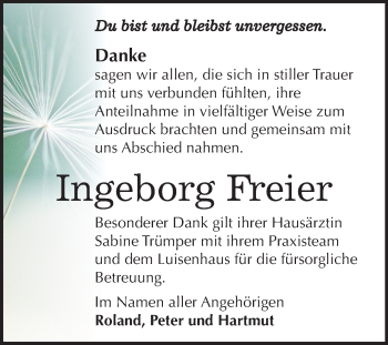 Traueranzeige von Ingeborg Freier von Mitteldeutsche Zeitung