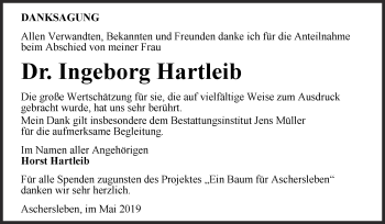 Traueranzeige von Ingeborg Hartleib von Super Sonntag Aschersleben