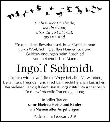 Traueranzeige von Ingolf Schmidt von Mitteldeutsche Zeitung