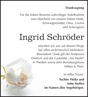 Traueranzeige von Ingrid Schröder von Mitteldeutsche Zeitung