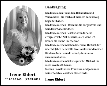 Traueranzeige von Irene Ehlert von Mitteldeutsche Zeitung