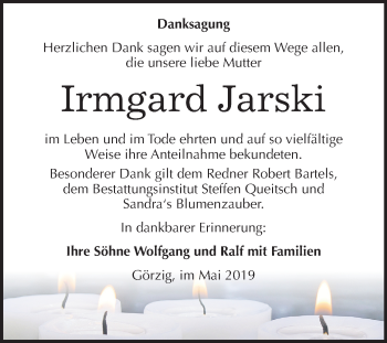 Traueranzeige von Irmgard Jarski von Mitteldeutsche Zeitung
