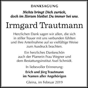 Traueranzeige von Irmgard Trautmann von Mitteldeutsche Zeitung