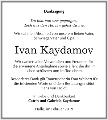 Traueranzeige von Ivan Kaydamov von Mitteldeutsche Zeitung Halle/Saalkreis