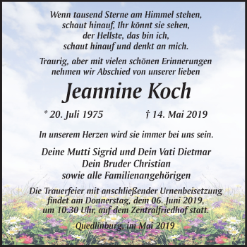 Traueranzeige von Jeannine Koch von Mitteldeutsche Zeitung