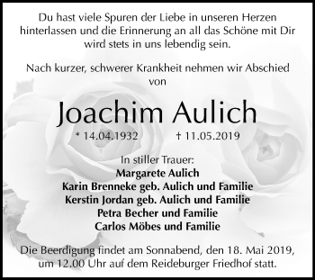 Traueranzeige von Joachim Aulich von Mitteldeutsche Zeitung Halle/Saalkreis