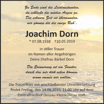 Traueranzeige von Joachim Dorn von Super Sonntag Halle