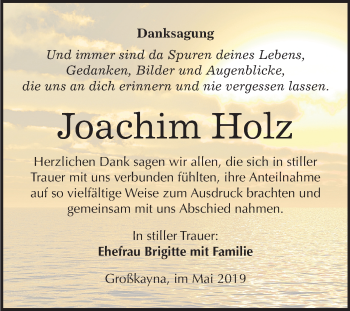 Traueranzeige von Joachim Holz von Mitteldeutsche Zeitung Merseburg/Querfurt