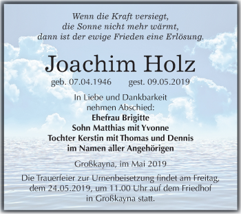 Traueranzeige von Joachim Holz von Mitteldeutsche Zeitung Merseburg/Querfurt
