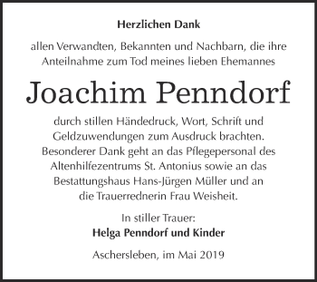 Traueranzeige von Joachim Penndorf von Super Sonntag Aschersleben