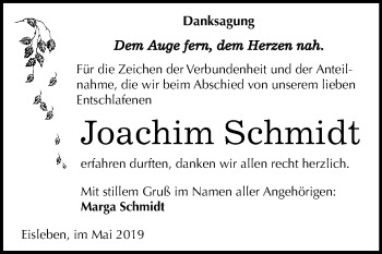 Traueranzeige von Joachim Schmidt von Wochenspiegel Mansfelder Land