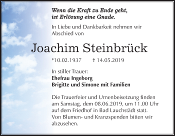 Traueranzeige von Joachim Steinbrück von Mitteldeutsche Zeitung