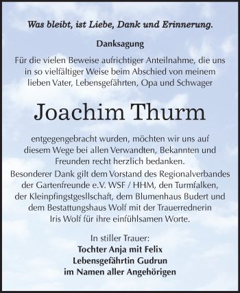 Traueranzeige von Joachim Thurm von Mitteldeutsche Zeitung Weißenfels