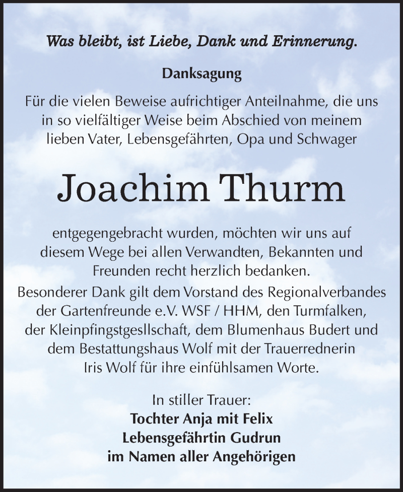  Traueranzeige für Joachim Thurm vom 09.02.2019 aus Mitteldeutsche Zeitung Weißenfels