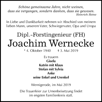 Traueranzeige von Joachim Wernecke von Mitteldeutsche Zeitung Quedlinburg