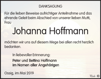 Traueranzeige von Johanna Hoffmann von Mitteldeutsche Zeitung