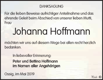 Traueranzeige von Johanna Hoffmann von WVG - Wochenspiegel NMB / WSF / ZTZ