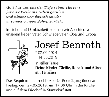Traueranzeige von Josef Benroth von Mitteldeutsche Zeitung Bitterfeld