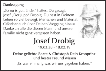 Traueranzeige von Josef Drobig von Super Sonntag Wittenberg